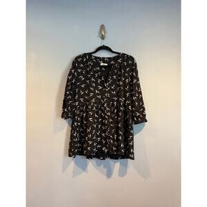 Maeve by Anthropologie Black Printed Peplum Tunic Top